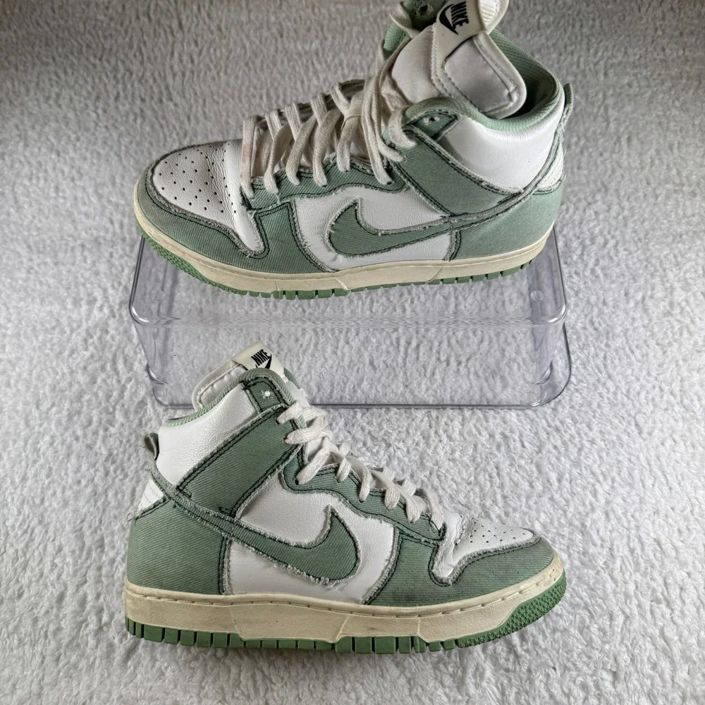 Nike Dunk High 1985 Womens Size 6.5 White Green Denim Basketball Shoes Sneakers